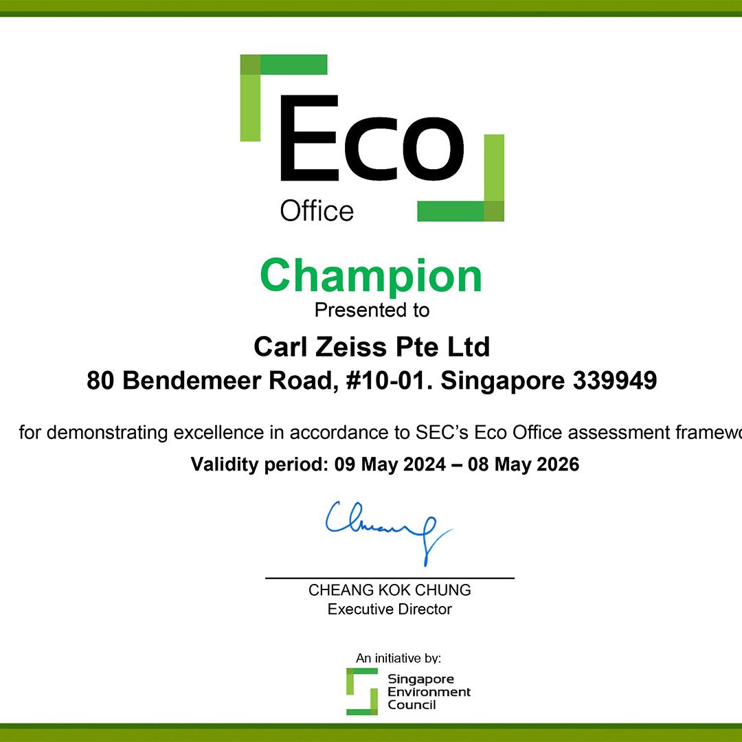 Eco Office certification of ZEISS Singapore