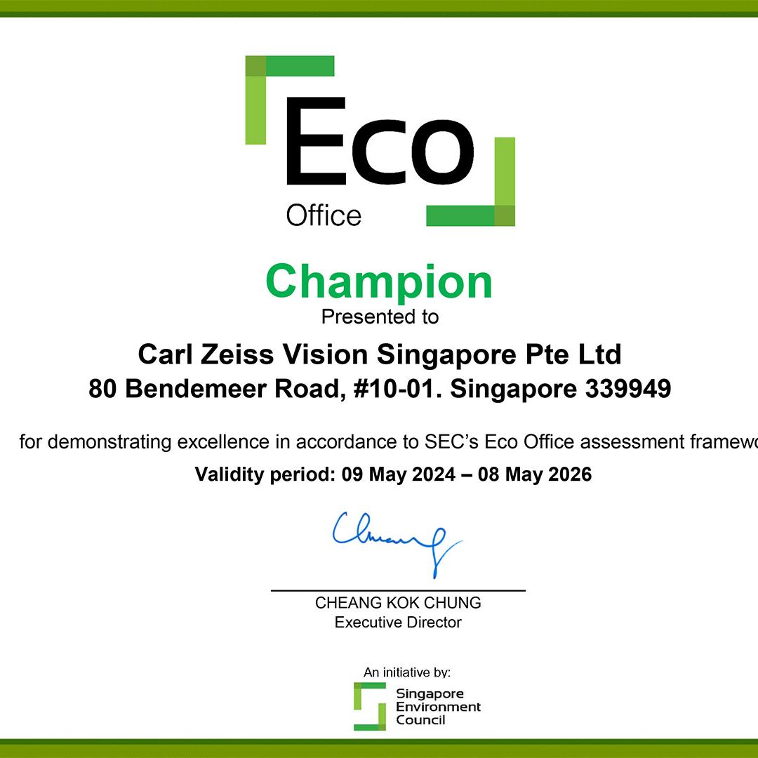 Eco Office certification of ZEISS Vision Singapore