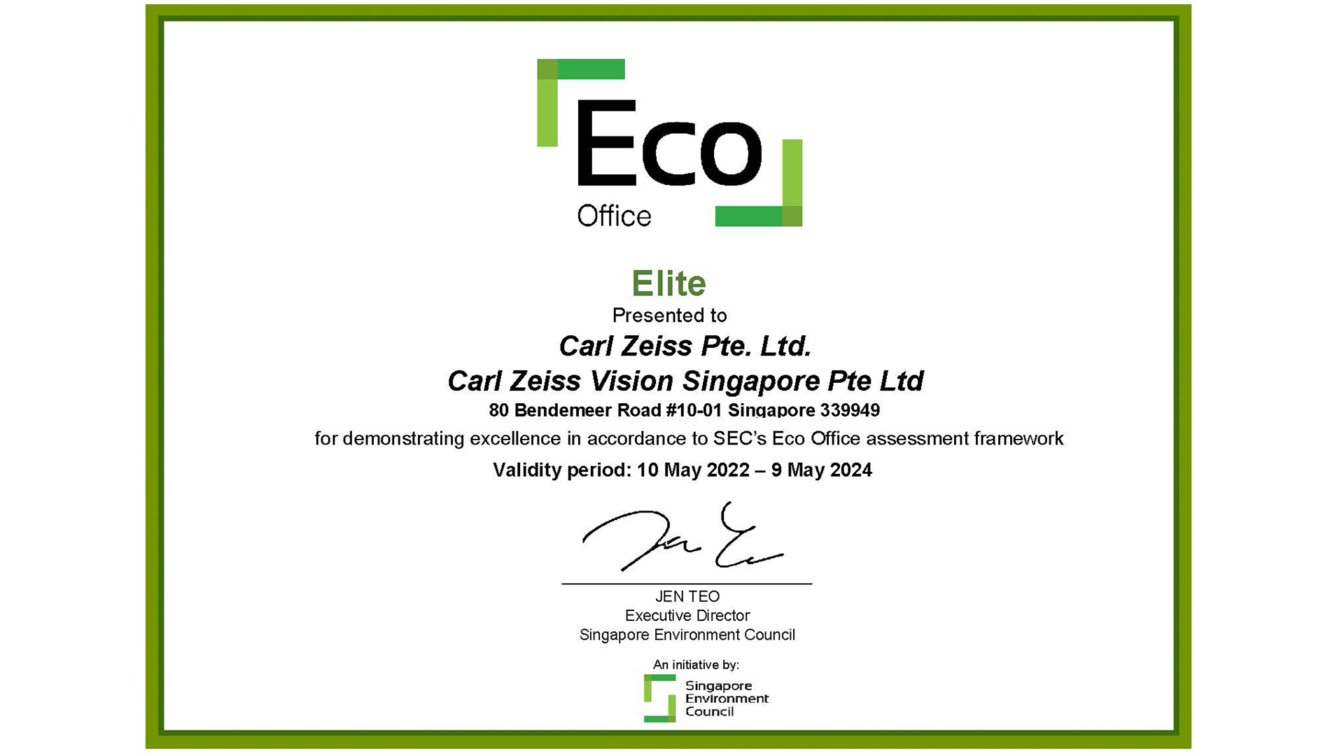 Eco Office certificate
