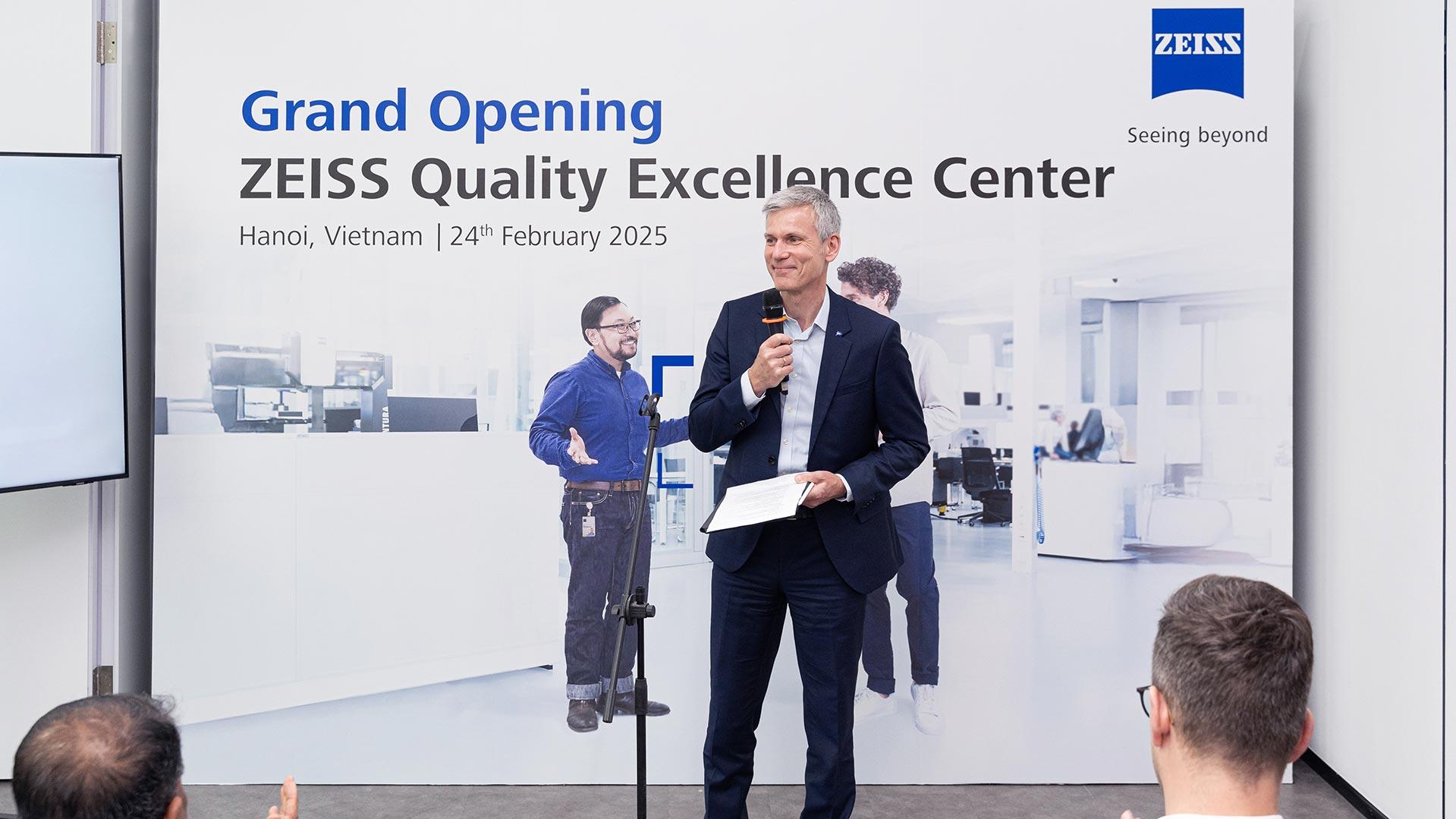 Designated President and CEO of the ZEISS Group, Mr. Andreas Pecher gives a speech