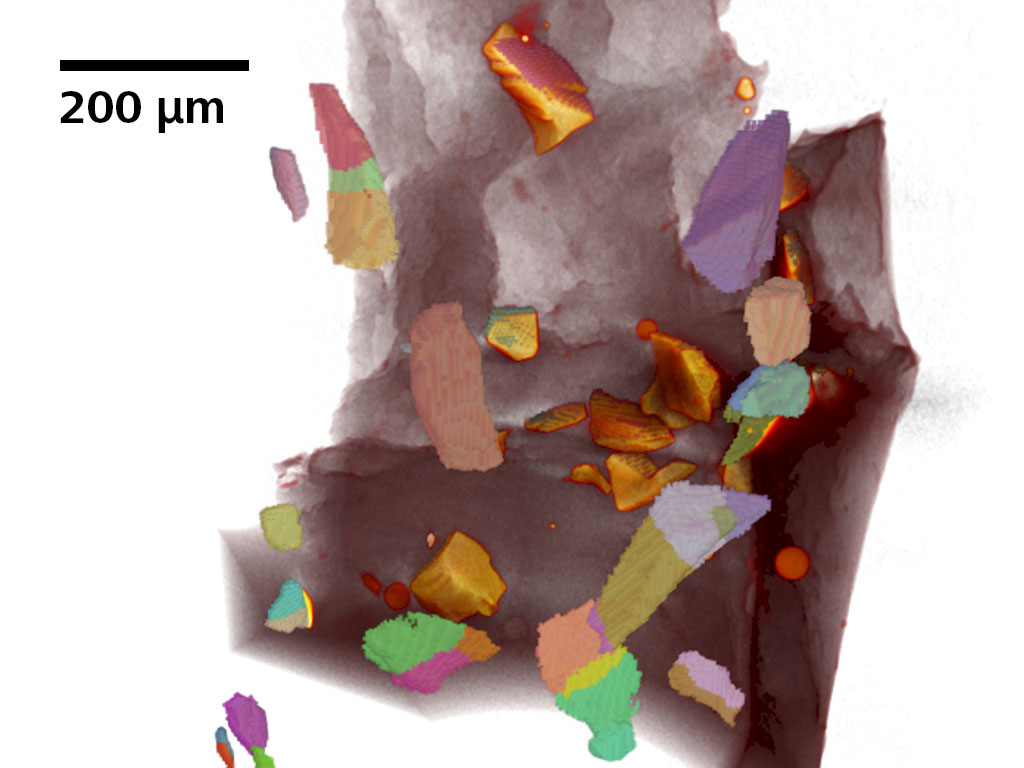 Individual sub-crystals identified using LabDCT Pro on disaggregated olivine. 