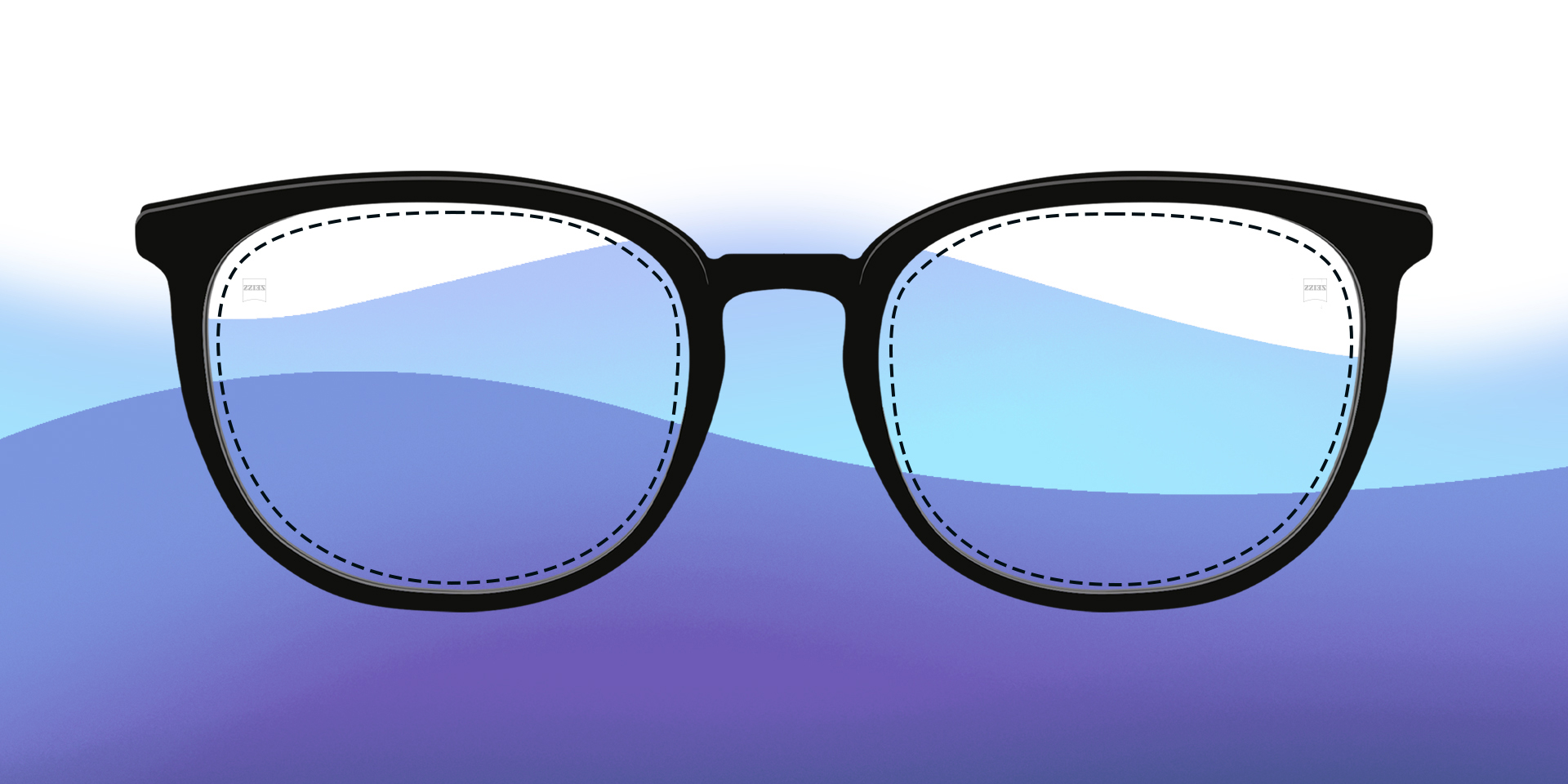 An image of illustrated single vision lenses against a colorful background.