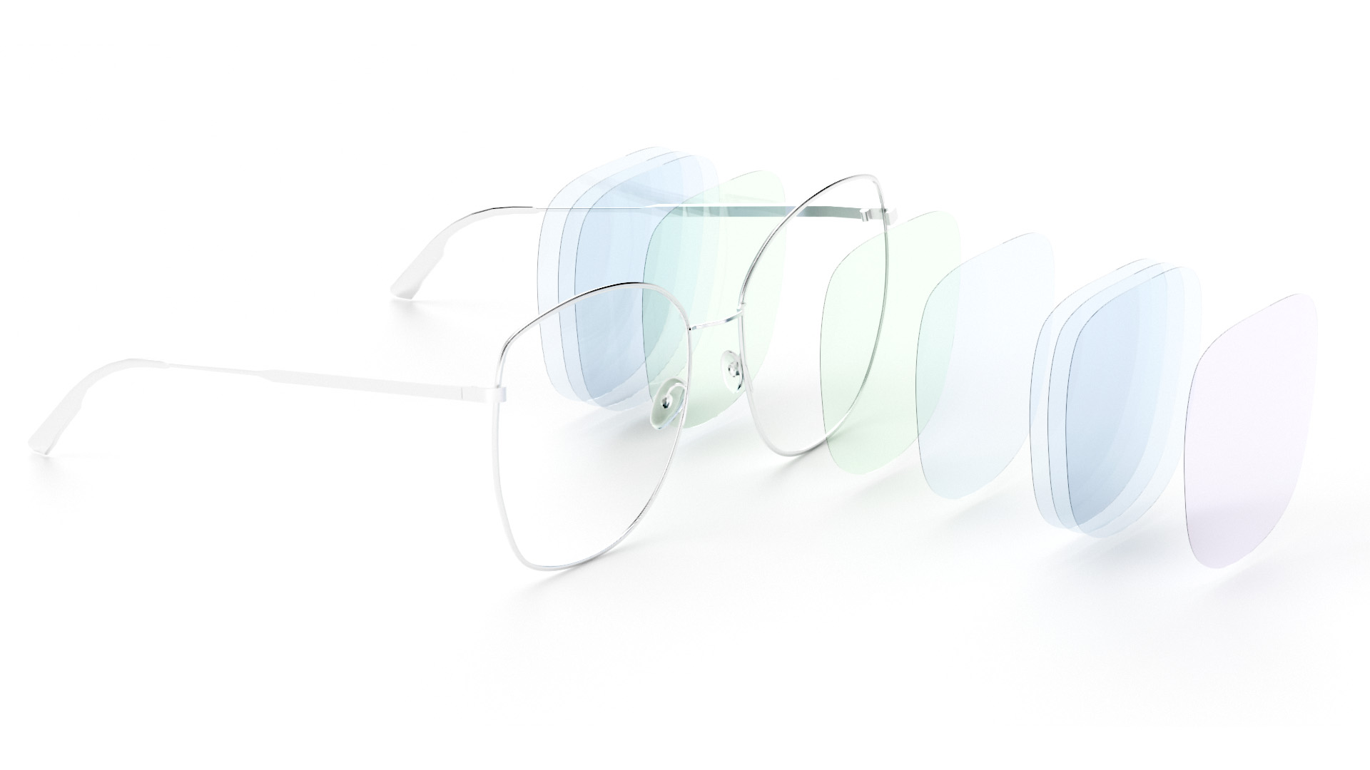 A pair of glasses with the different coating layers visualised.